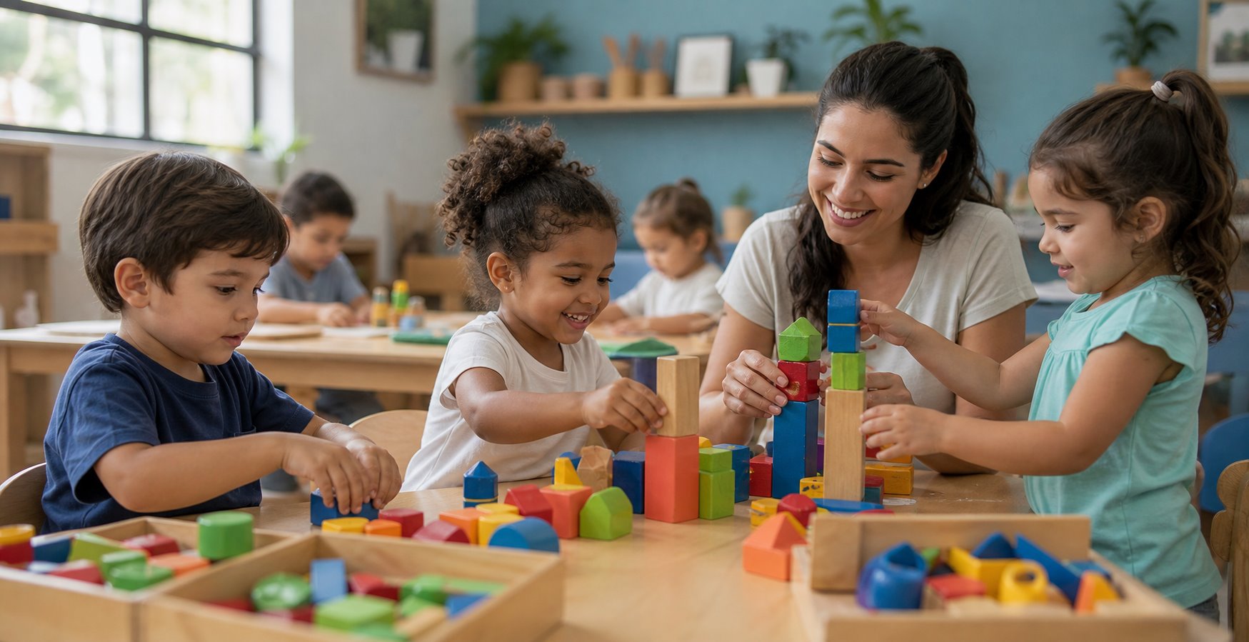 Crianças aprendendo por meio de brincadeiras com uma professora